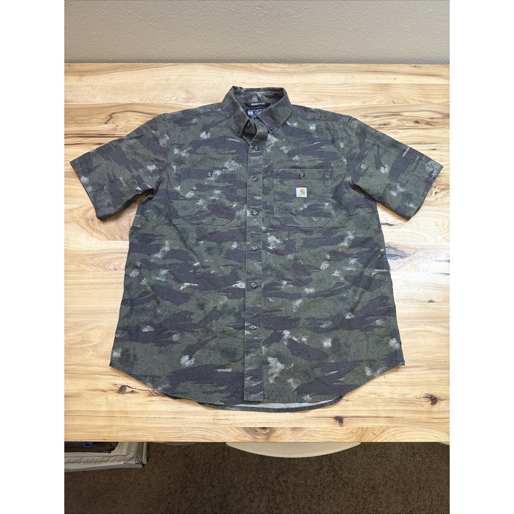 Carhartt 105400 Relaxed Fit Midweight Canvas Camo Button Down Shirt Size Large